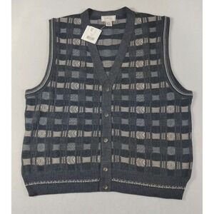 Vintage Murano Sweater Vest Mens XL Gray Geometric Knit Grandpacore Wool 90s